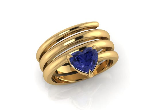 Blue Jean Spiral Heart Pinky Ring