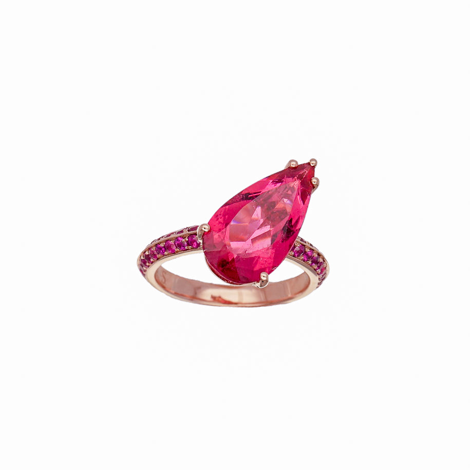 Rubellite Aura Tilted Drop Ring