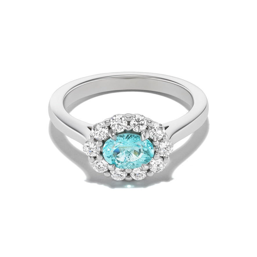 Bespoke 0.48CT East West Oval Cut Paraíba Tourmaline Bloom Pinky Ring