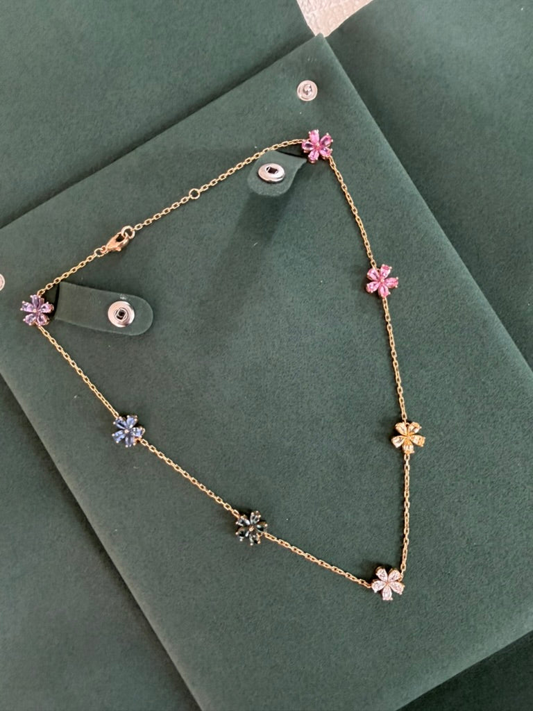 *NEW* Mini Rainbow & Diamond 7 Motif Forget-Me-Not Diamond Necklace