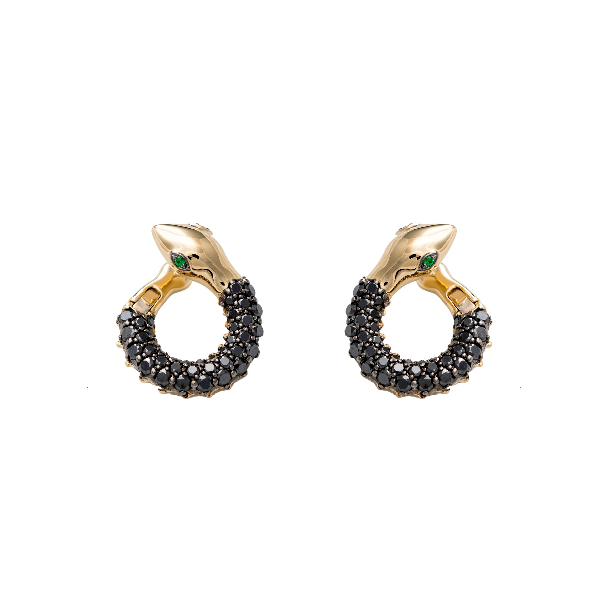Black Diamond Coiled Serpent Earrings