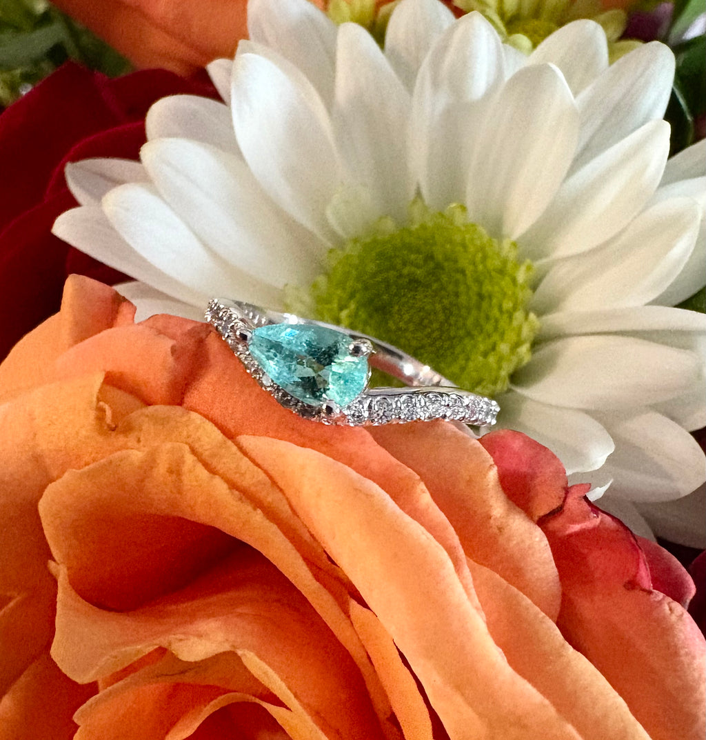 *NEW* Pavé Wave 0.56 Carat Pear Cut Paraíba Tourmaline Ring