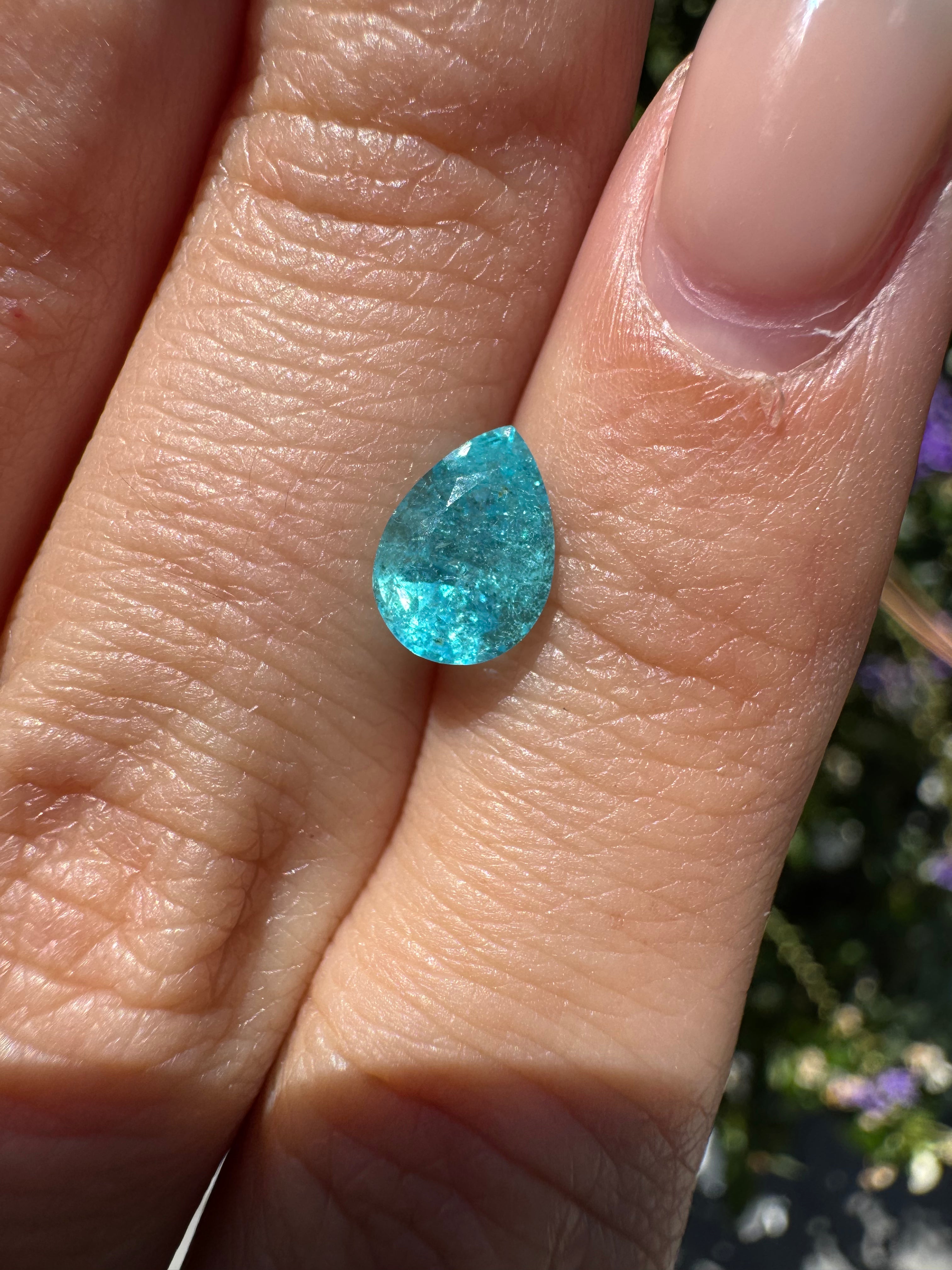 Bespoke 1.27 Carat Pear Paraíba Tourmaline