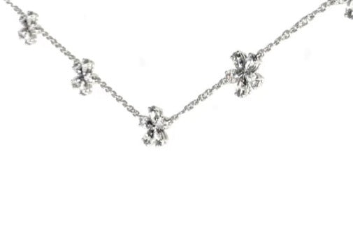 GIA Certified Forget-Me-Not 5 Motif Diamond Flower Necklace