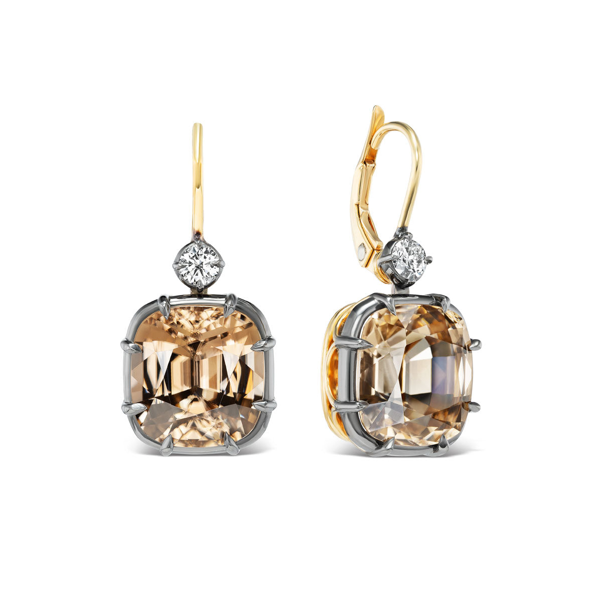 Champagne Zircon & Diamond Collet Earrings
