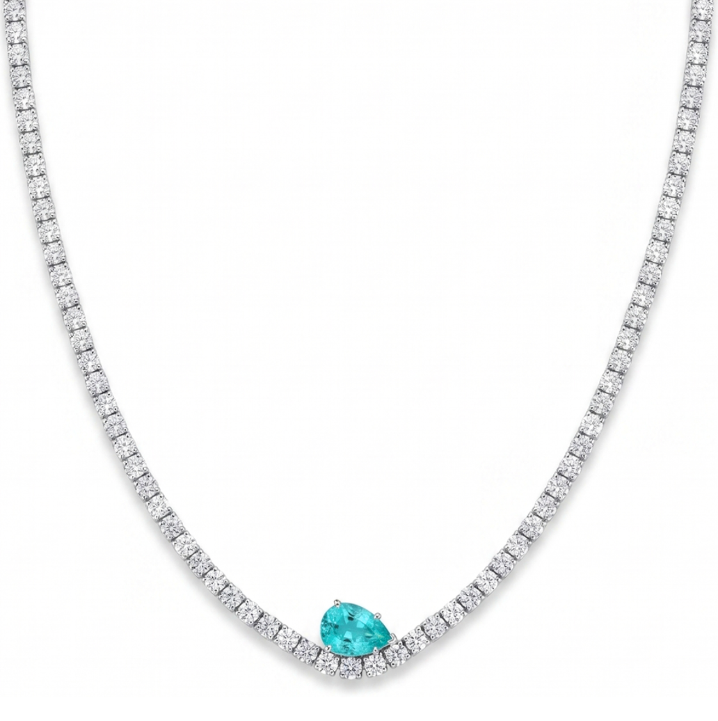*NEW* Wave Diamond Tennis Necklace with 1.10CT Paraiba