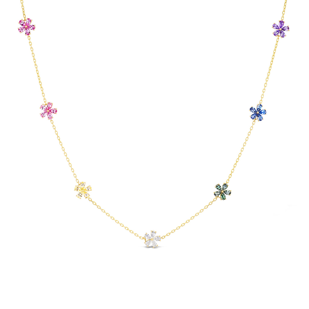 *NEW* Mini Rainbow & Diamond 7 Motif Forget-Me-Not Diamond Necklace