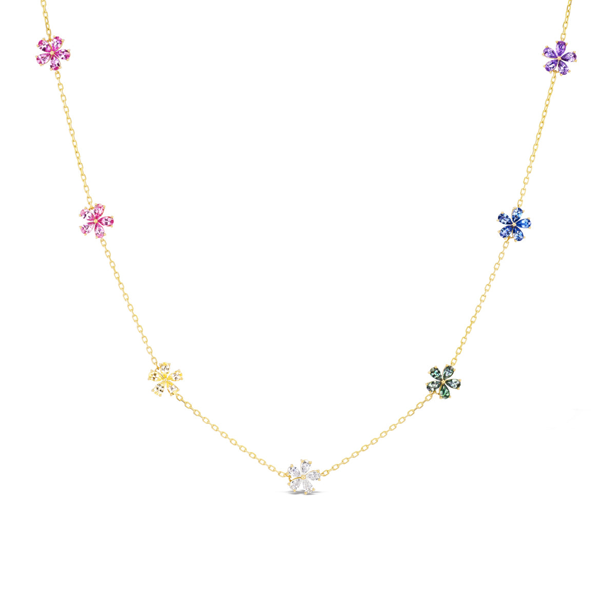 *NEW* Mini Rainbow & Diamond 7 Motif Forget-Me-Not Diamond Necklace