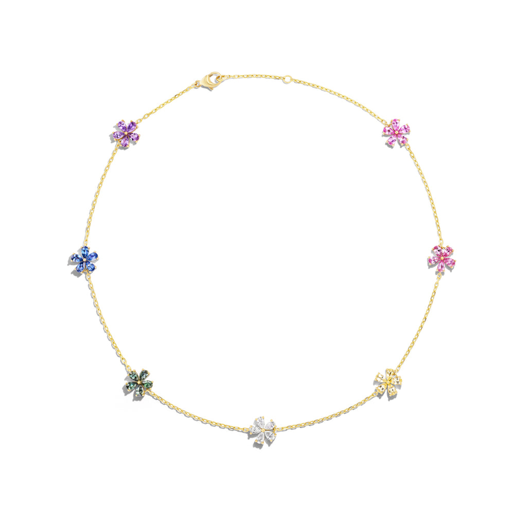 *NEW* Mini Rainbow & Diamond 7 Motif Forget-Me-Not Diamond Necklace