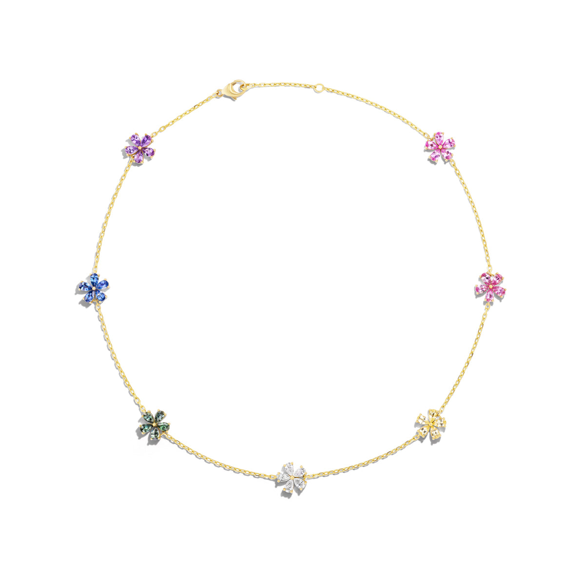 *NEW* Mini Rainbow & Diamond 7 Motif Forget-Me-Not Diamond Necklace