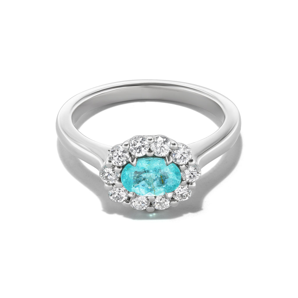 Bespoke East West 0.45CT Oval Cut Paraíba Tourmaline Bloom Pinky Ring