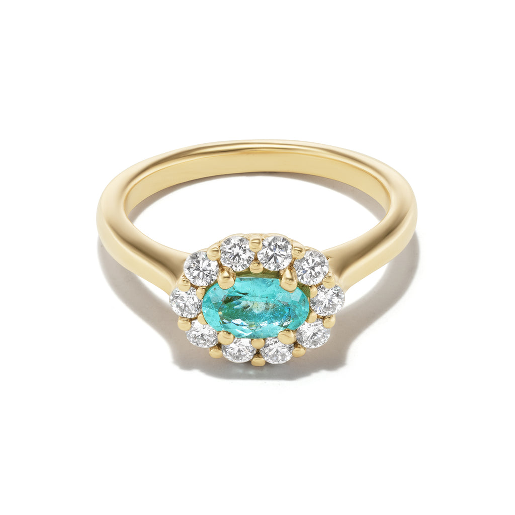 Bespoke East West 0.45CT Oval Cut Paraíba Tourmaline Bloom Pinky Ring