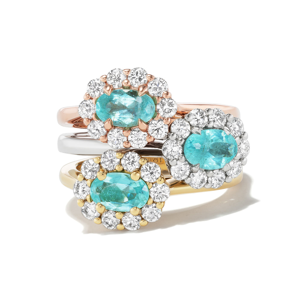 Bespoke East West Oval Cut Paraíba Tourmaline Bloom Pinky Ring