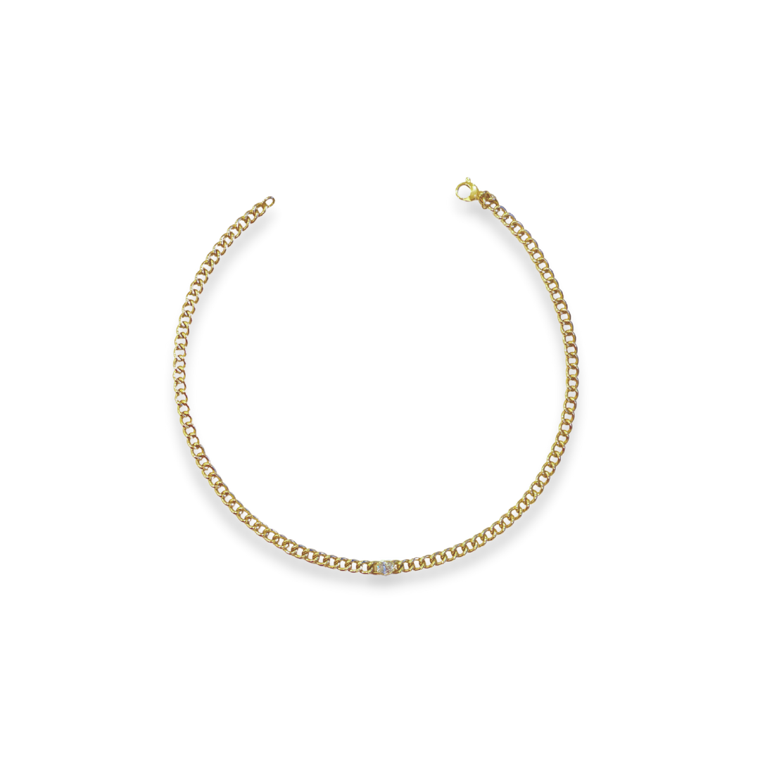 Cuban Link with Oval Diamond Necklace