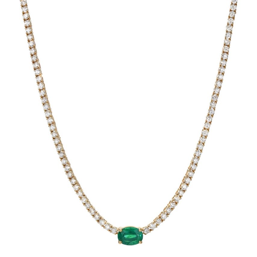 Zoie Full Diamond Tennis Necklace with Emerald Center